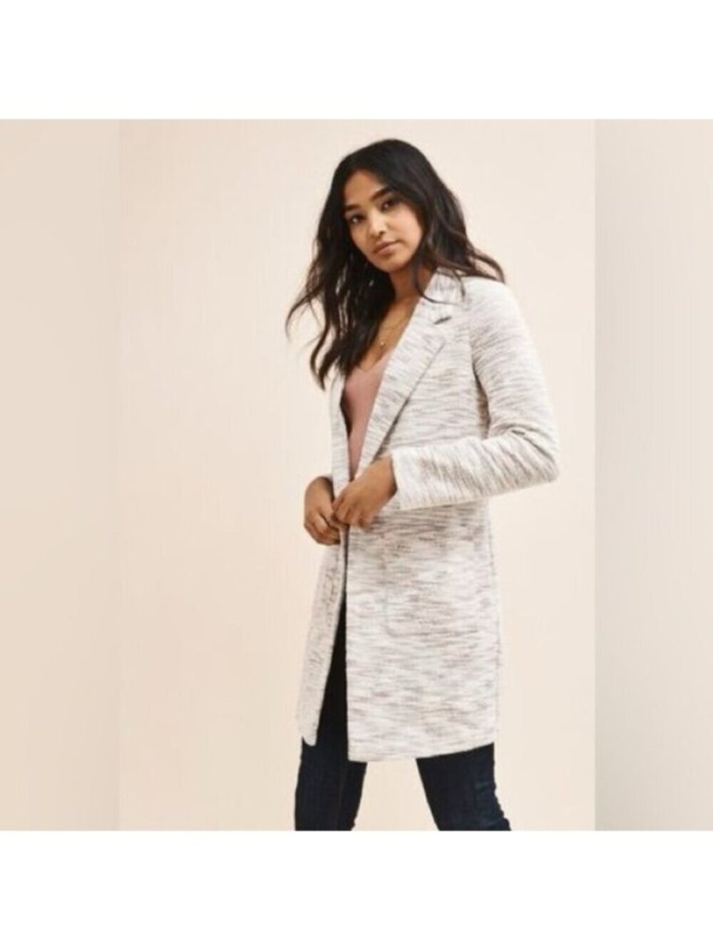 Dynamite Grey Marled Long Open Front Cardigan Jacket – Size P/S